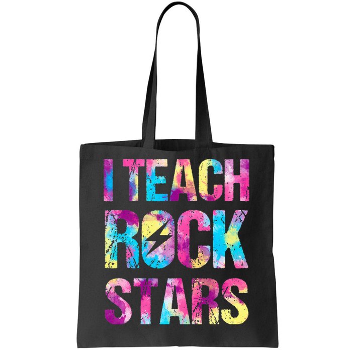 tie dye I Teach Rockstars Funny Music Teacher Tote Bag