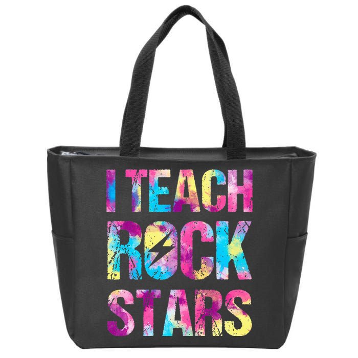 tie dye I Teach Rockstars Funny Music Teacher Zip Tote Bag