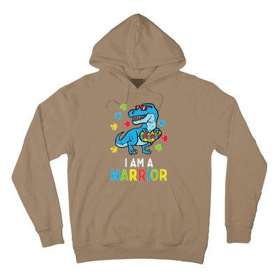 Trex Dino I Am A Warrior Autism Awareness Hoodie