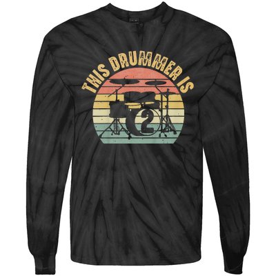 This Drummer Is 2nd Birthday Drum Set Drumming Tie-Dye Long Sleeve Shirt