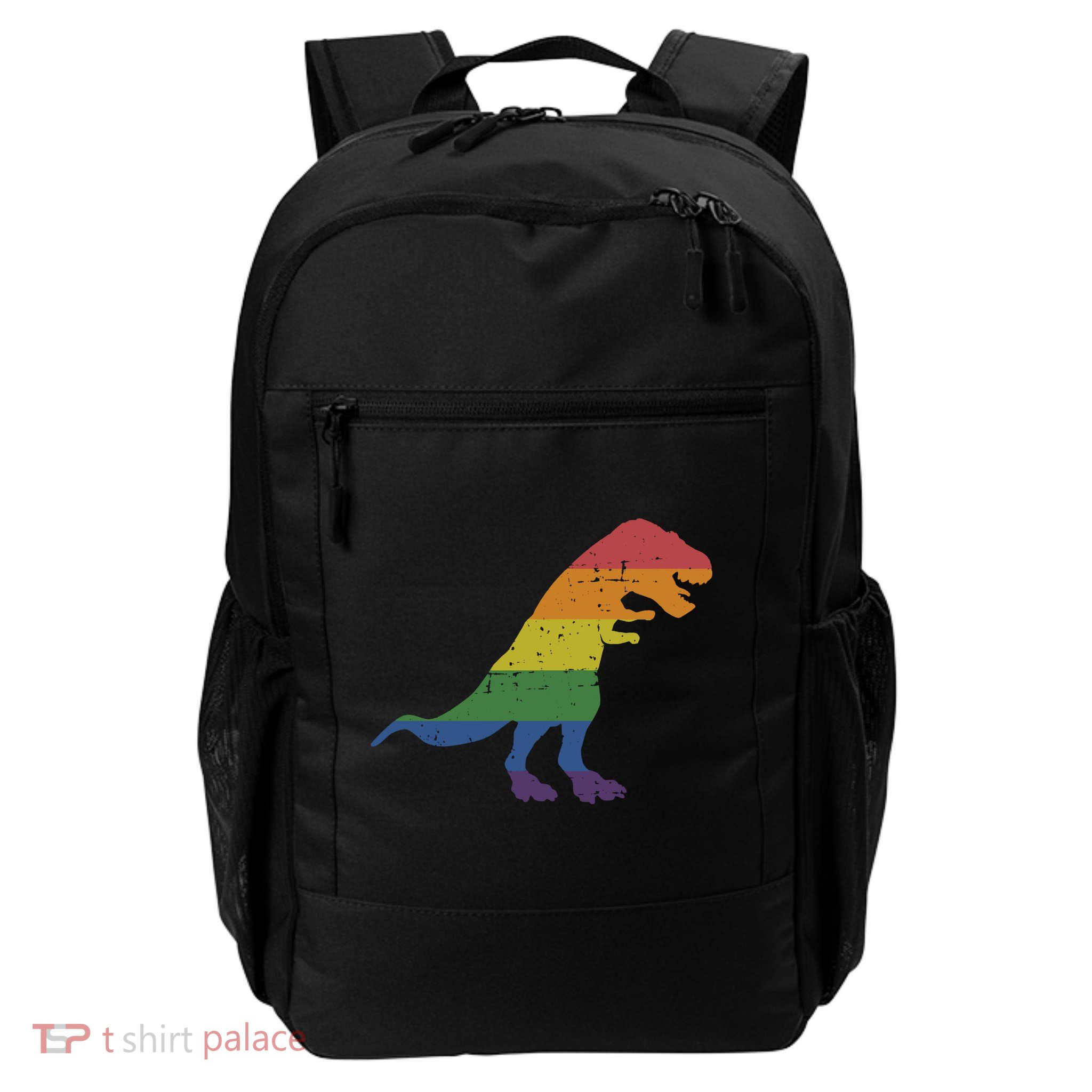 TRex Dinosaur In Rainbow Flag For Pride Month Awareness Daily Commute Backpack