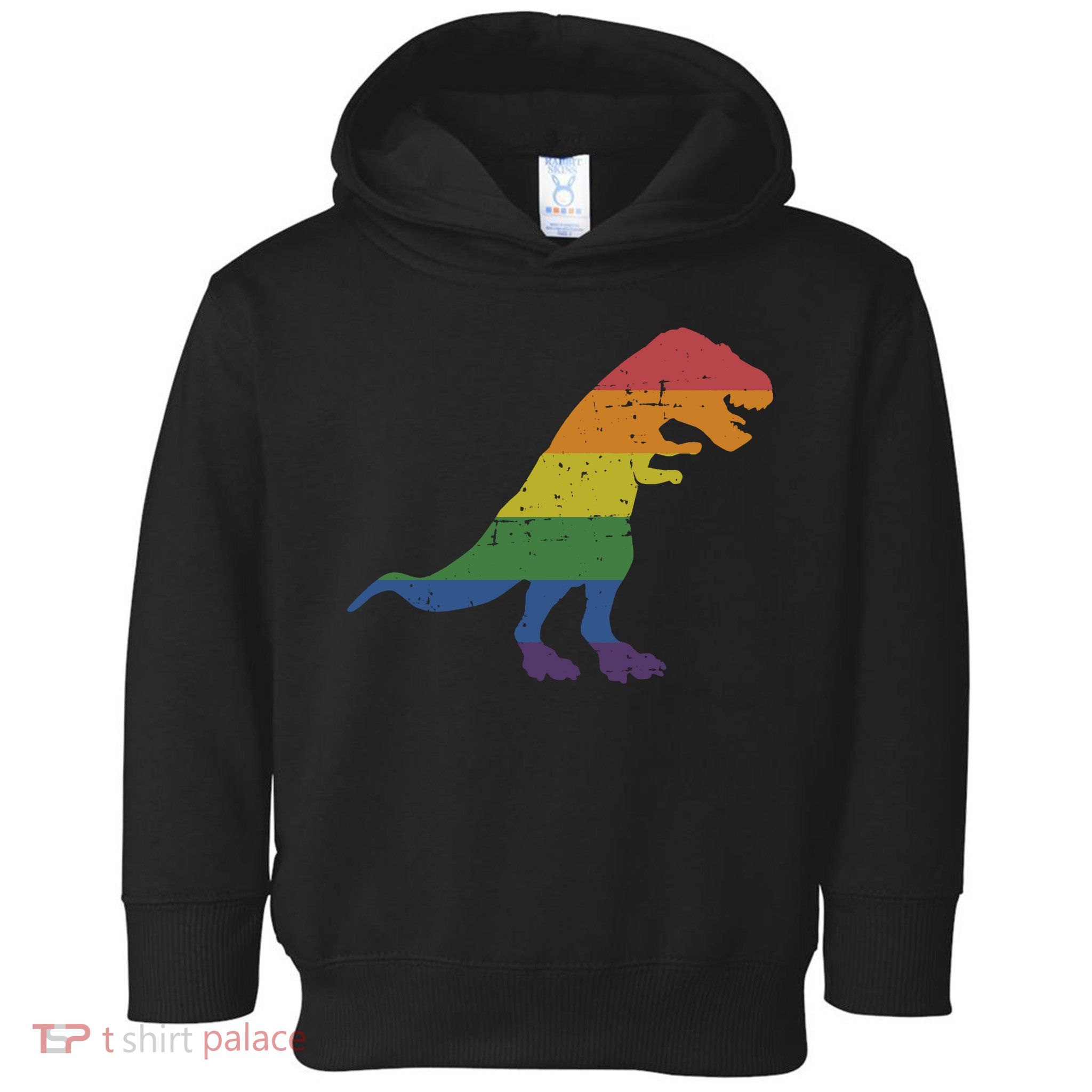 TRex Dinosaur In Rainbow Flag For Pride Month Awareness Toddler Hoodie