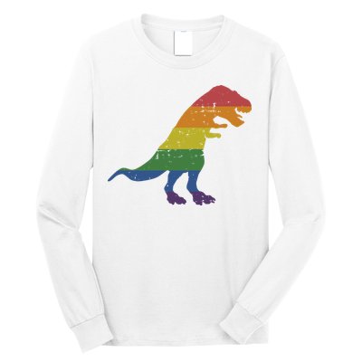 TRex Dinosaur In Rainbow Flag For Pride Month Awareness Long Sleeve Shirt