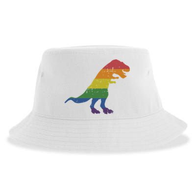 TRex Dinosaur In Rainbow Flag For Pride Month Awareness Sustainable Bucket Hat
