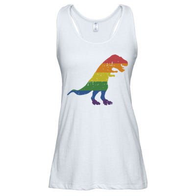TRex Dinosaur In Rainbow Flag For Pride Month Awareness Ladies Essential Flowy Tank