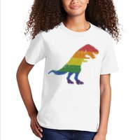 TRex Dinosaur In Rainbow Flag For Pride Month Awareness Kids T-Shirt