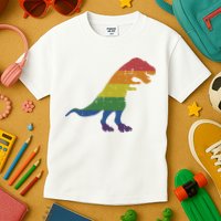 TRex Dinosaur In Rainbow Flag For Pride Month Awareness Kids T-Shirt