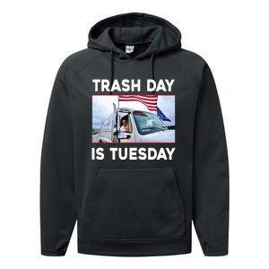 Trash Day Is Tuesday Trump Garbage Truck Love America Performance Fleece Hoodie