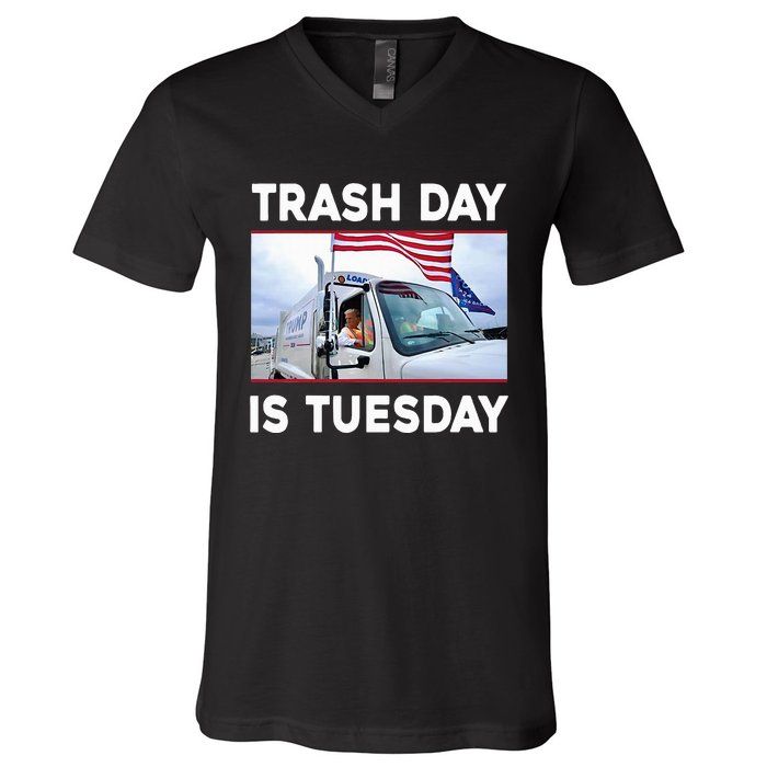 Trash Day Is Tuesday Trump Garbage Truck Love America V-Neck T-Shirt