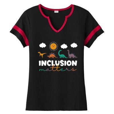 Trex Dinosaur Inclusion Matters Special Education Teacher Ladies Halftime Notch Neck Tee