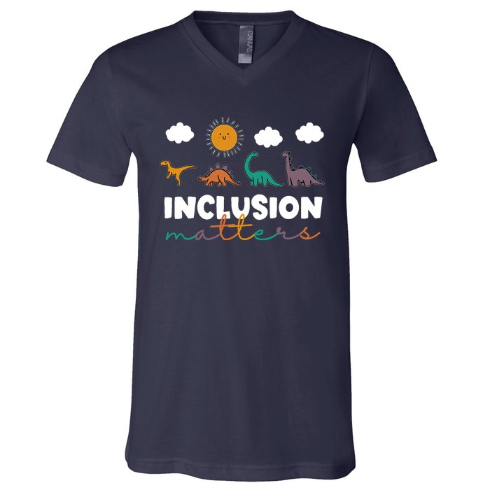 Trex Dinosaur Inclusion Matters Special Education Teacher V-Neck T-Shirt