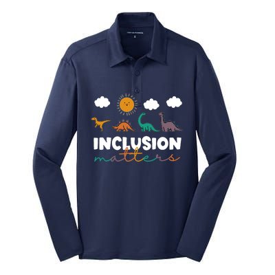 Trex Dinosaur Inclusion Matters Special Education Teacher Silk Touch Performance Long Sleeve Polo