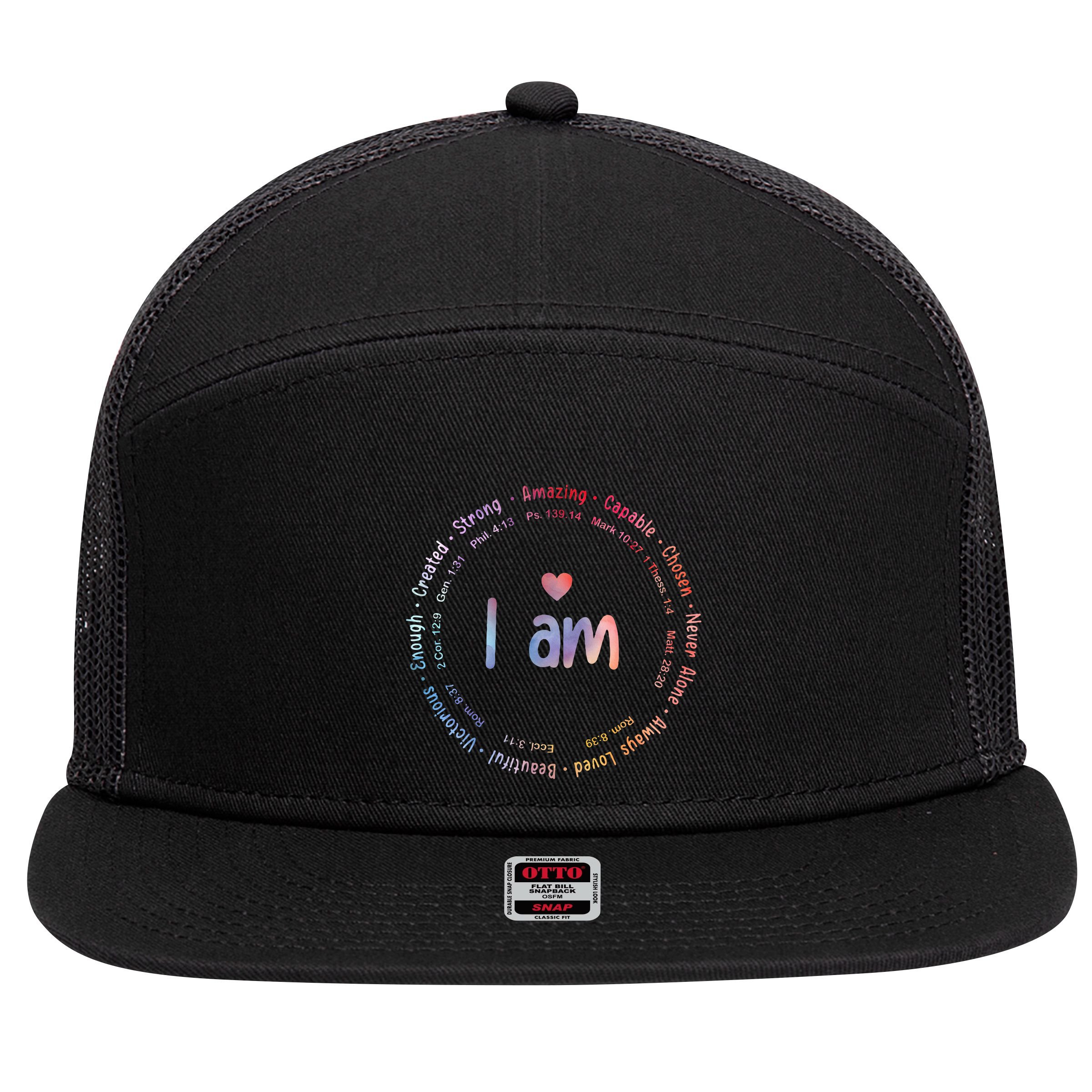 Tie Dye I Am Inspiration Christian Religious Bible Verses 7 Panel Mesh Trucker Snapback Hat