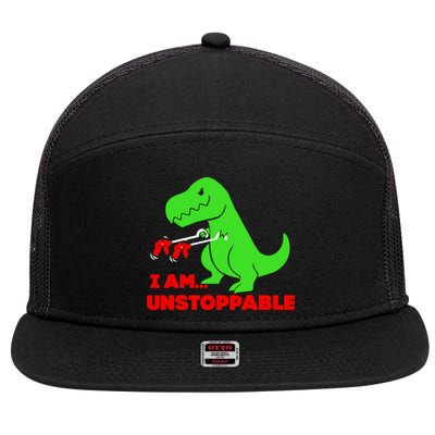 Trex Dinosaur I Am Unstoppable Gifts Xmas 7 Panel Mesh Trucker Snapback Hat