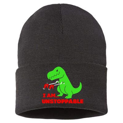 Trex Dinosaur I Am Unstoppable Gifts Xmas Sustainable Knit Beanie