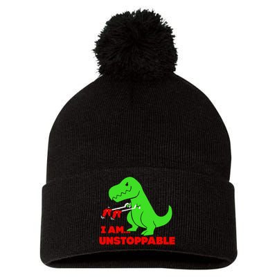 Trex Dinosaur I Am Unstoppable Gifts Xmas Pom Pom 12in Knit Beanie