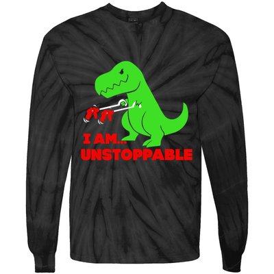 Trex Dinosaur I Am Unstoppable Gifts Xmas Tie-Dye Long Sleeve Shirt