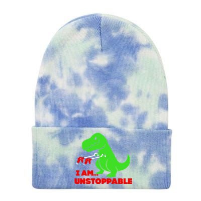 Trex Dinosaur I Am Unstoppable Gifts Xmas Tie Dye 12in Knit Beanie