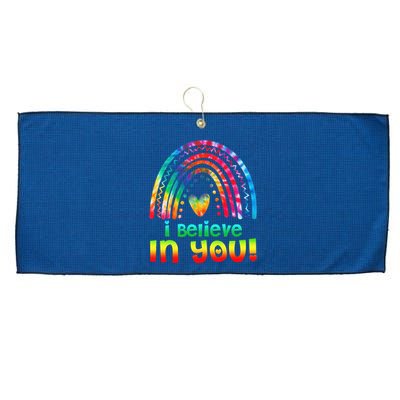 Tie Dye I Believe In You Teacher Rainbow Testing Day Large Microfiber Waffle Golf Towel