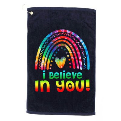 Tie Dye I Believe In You Teacher Rainbow Testing Day Platinum Collection Golf Towel