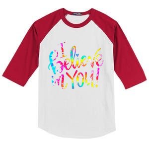 Tie Dye I Believe In You Teacher Testing Day Gift Kids Colorblock Raglan Jersey