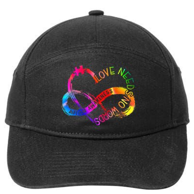 Tie Dye Infinity Heart Love Autism Awareness Needs No Words 7-Panel Snapback Hat