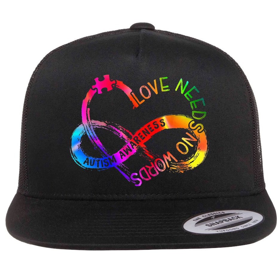 Tie Dye Infinity Heart Love Autism Awareness Needs No Words Flat Bill Trucker Hat