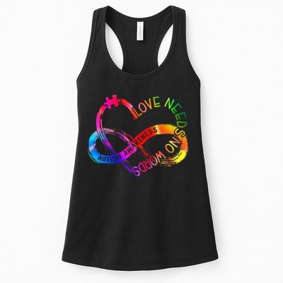 Tie Dye Infinity Heart Love Autism Awareness Needs No Words Womens Tank Top
