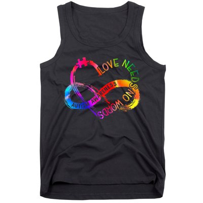 Tie Dye Infinity Heart Love Autism Awareness Needs No Words Tank Top