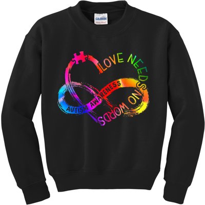 Tie Dye Infinity Heart Love Autism Awareness Needs No Words Kids Sweatshirt