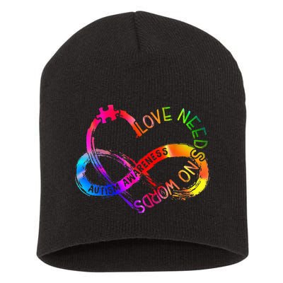 Tie Dye Infinity Heart Love Autism Awareness Needs No Words Short Acrylic Beanie