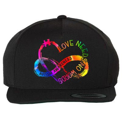 Tie Dye Infinity Heart Love Autism Awareness Needs No Words Wool Snapback Cap