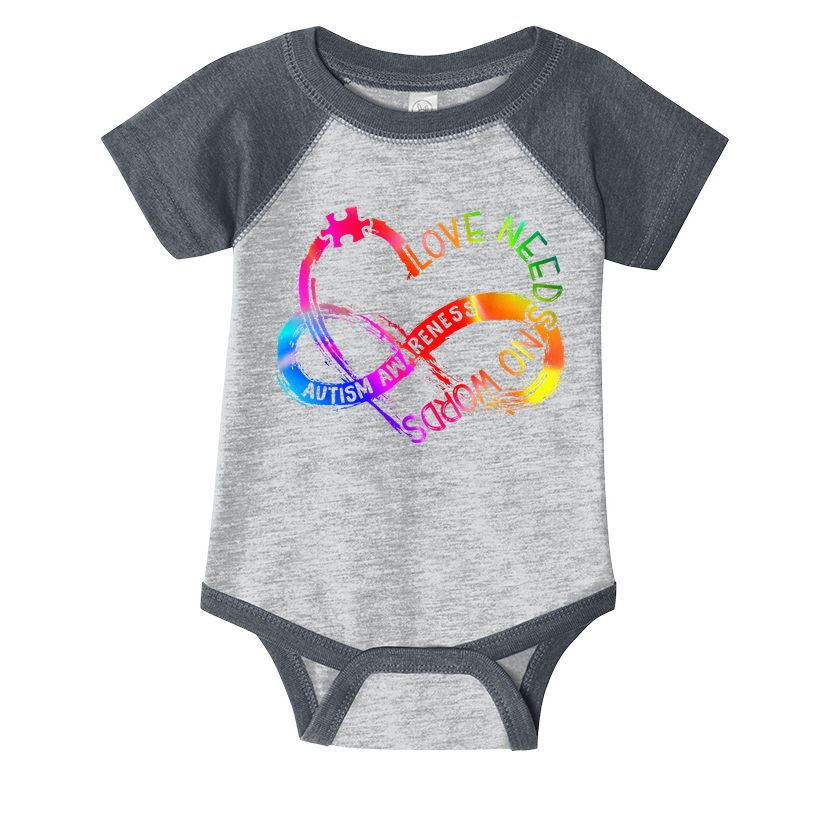 Tie Dye Infinity Heart Love Autism Awareness Needs No Words Infant Baby Jersey Bodysuit