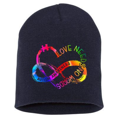 Tie Dye Infinity Heart Love Autism Awareness Needs No Words Short Acrylic Beanie