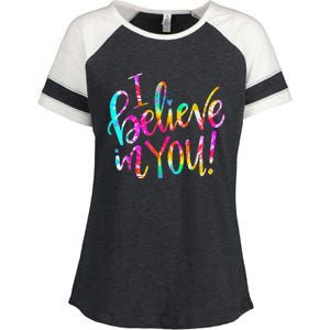 Tie Dye I Believe In You Teacher Testing Day Gift Enza Ladies Jersey Colorblock Tee