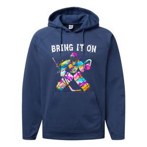 Tie Dye Ice Hockey Player Goalkeeper Ice Hockey Goalie Performance Fleece Hoodie