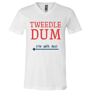 Tweedle Dum IM With Dee Couple & Friends Funny Lazy Costume Gift V-Neck T-Shirt