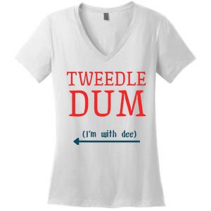 Tweedle Dum IM With Dee Couple & Friends Funny Lazy Costume Gift Women's V-Neck T-Shirt