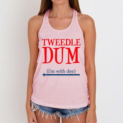 Tweedle Dum IM With Dee Lazy Couple Halloween Costumes Women's Knotted Racerback Tank