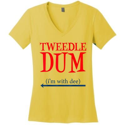 Tweedle Dum IM With Dee Lazy Couple Halloween Costumes Women's V-Neck T-Shirt