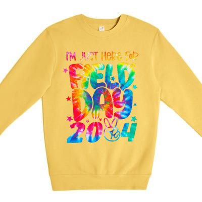 Tie Dye Just Here For Field Day 2024 Peace Sign Teacher Premium Crewneck Sweatshirt