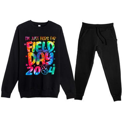 Tie Dye Just Here For Field Day 2024 Peace Sign Teacher Premium Crewneck Sweatsuit Set