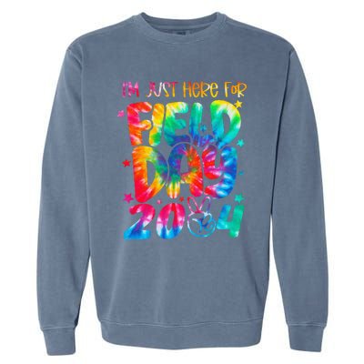 Tie Dye Just Here For Field Day 2024 Peace Sign Teacher Garment-Dyed Sweatshirt