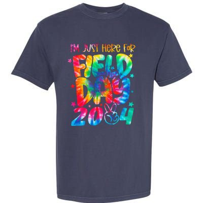 Tie Dye Just Here For Field Day 2024 Peace Sign Teacher Garment-Dyed Heavyweight T-Shirt