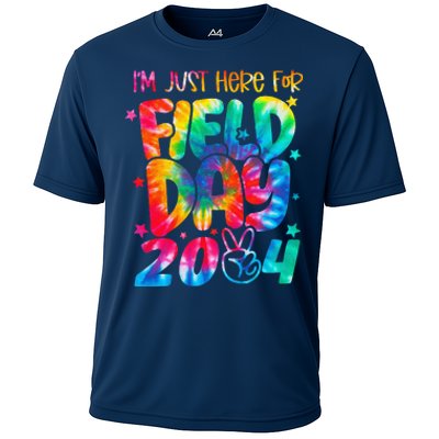 Tie Dye Just Here For Field Day 2024 Peace Sign Teacher Cooling Performance Crew T-Shirt