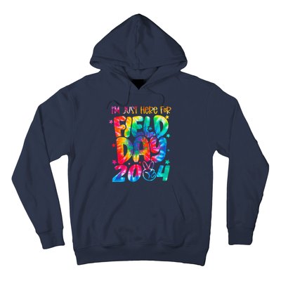 Tie Dye Just Here For Field Day 2024 Peace Sign Teacher Hoodie