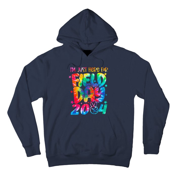 Tie Dye Just Here For Field Day 2024 Peace Sign Teacher Hoodie