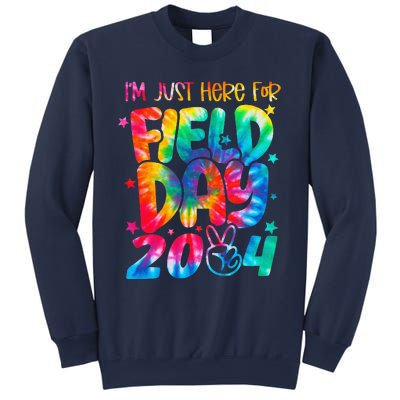 Tie Dye Just Here For Field Day 2024 Peace Sign Teacher Sweatshirt