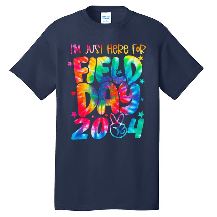 Tie Dye Just Here For Field Day 2024 Peace Sign Teacher Tall T-Shirt