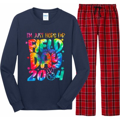 Tie Dye Just Here For Field Day 2024 Peace Sign Teacher Long Sleeve Pajama Set